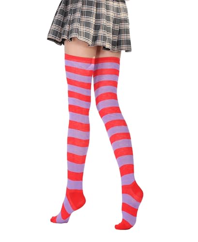 Image of Womens Thigh High Socks Athletic Stripe Cute Colorful Over the Knee High Sock Colorful Long Tube Sock