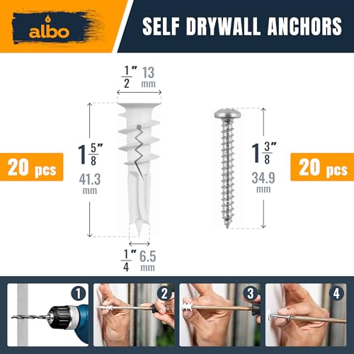 image for ALBO Drywall Anchor Kit Hollow Wall with Screws Set 120 pcs. (Grey But