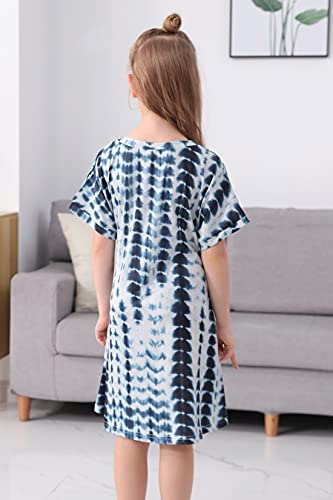 Gorlya Girl's Short Sleeve Tie Waist Casual Swing Midi T-Shirt Dress With Pockets For 4-14T Kids (Gor1046, 13-14Y, White Zr) #TOP1