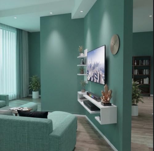 Image of Bros Moon Wall Mounted TV Cabinet, L-Shape, Choco White, MDF, Modern Style, Laminated Finish, for Living Room, Suits TV up to 55 Inches (Frosty White, Dual J 36 Inches Base)