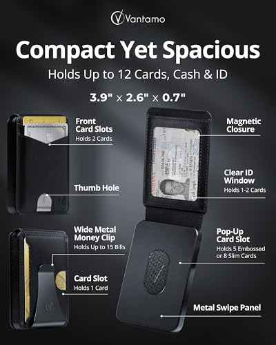 Image of Vantamo Premium Wallet for Men with Money Clip & Card Holder, Compact & Slim Wallet with RFID, 8-12 Cards, Perfect Gifts for Men