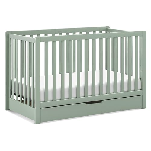 Image of Carter's by Davinci Colby 4-in-1 Convertible Crib with Trundle Drawer in Light Sage, Greenguard Gold Certified, Undercrib Storage