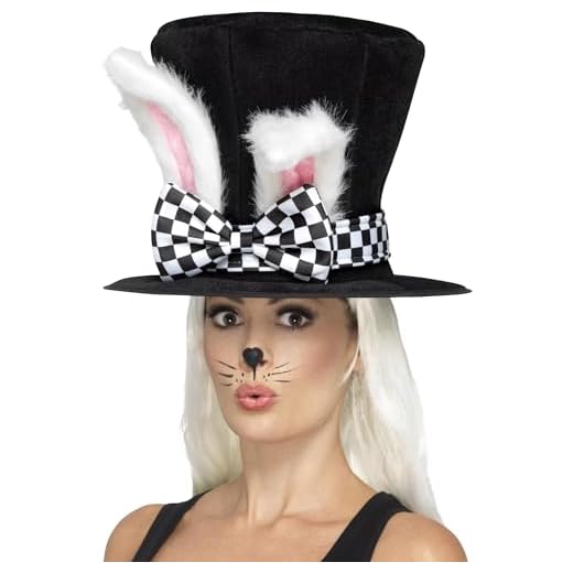 Smiffys Haut-de-forme lièvre en rut partie de thé, noir et blanc, avec oreilles de lapin
