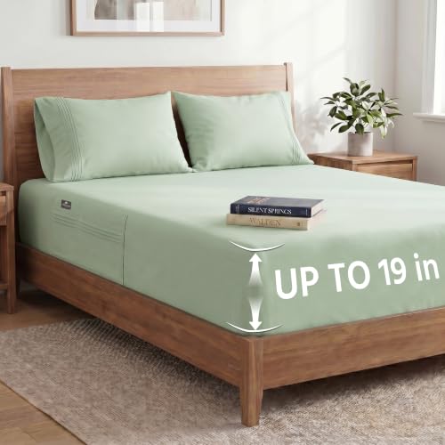 Popfavor Deep Pocket California King Fitted Sheet with Straps,Sheet Set