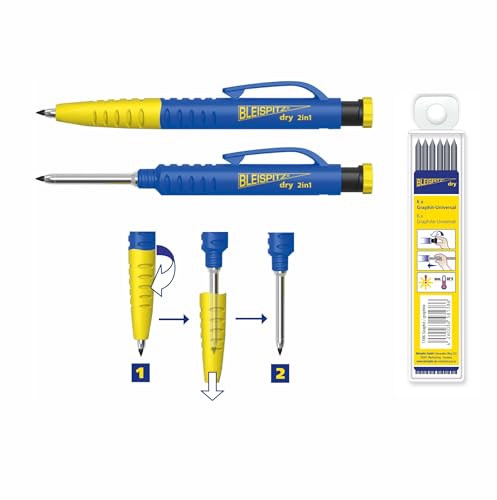 Bleispitz 1478 Juego de marcadores de agujeros profundos 2 en 1 (portaminas 2 en 1, agujeros profundos para trabajos de perforación y montaje, mina universal de grafito, recargable, 1 unidad de 6
