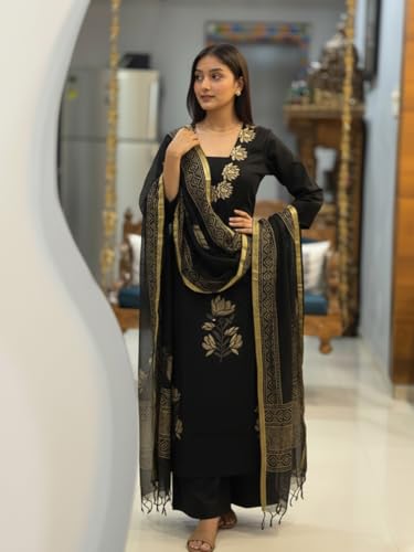 Image of ANNI Designer Women's Rayon Viscose Straight fit Printed Embroidered Kurta with Pant & Dupatta | Ethnic Kurta Set for Women | Daily, Office & Festive Traditional