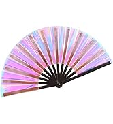 Holographic Rave Fan - Pride Fan and Festival Fan - Large Folding Fan for Festivals, Halloween, B...