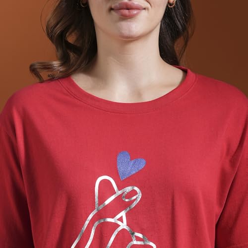Image of Globus Women Green Printed Oversized T-Shirt-3638147001