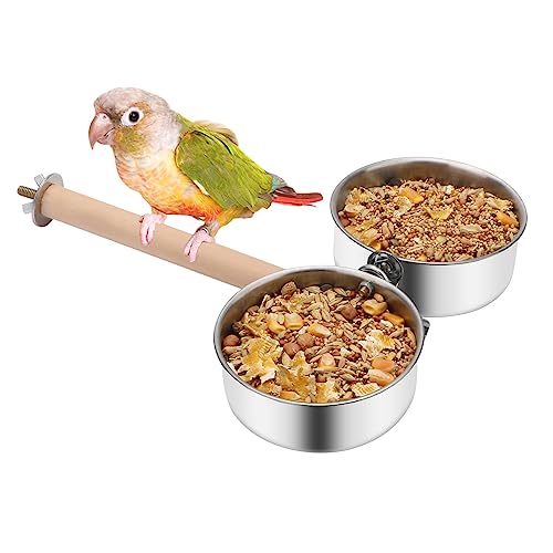 Bird Wood Stand Perch with Food Water Feeding Bowl for Parrot Parakeet Cockatiel Cage Accessories (B: Perch with 2 Feeder Bowls) - image 8