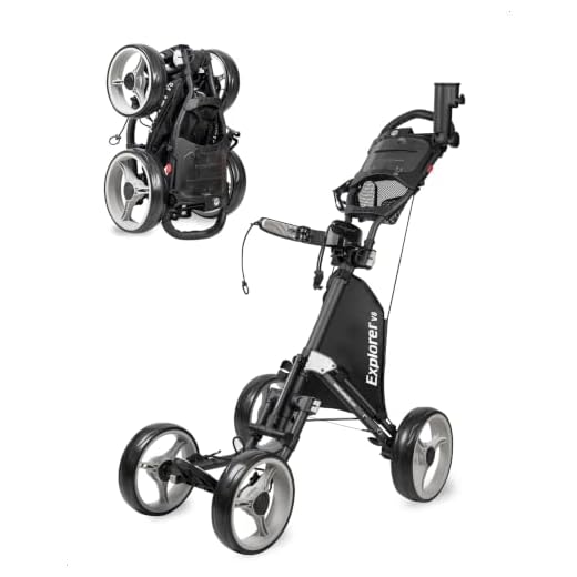 CaddyTek 4 Wheel Golf Push Cart - Compact, Lightweight, Close Folding Push Pull Caddy Cart Trolley - Explorer V8, Dark Grey, One Size, Model: Explorer Vsersion 8 - Dark Grey