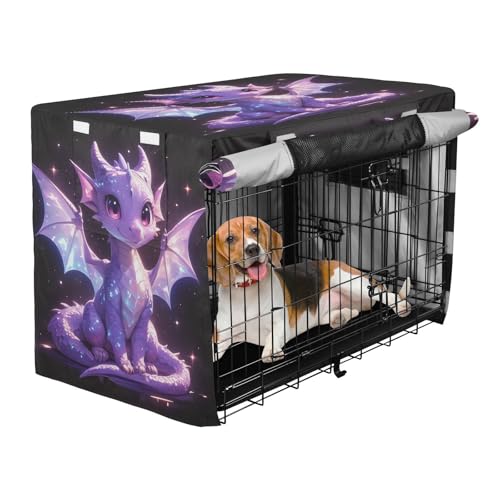 aidingzhi Cage Covers for Dog Crates Privacy Kennel Covers Dog Crate Curtains 42 Inch - Black Cartoon Purple Dragon