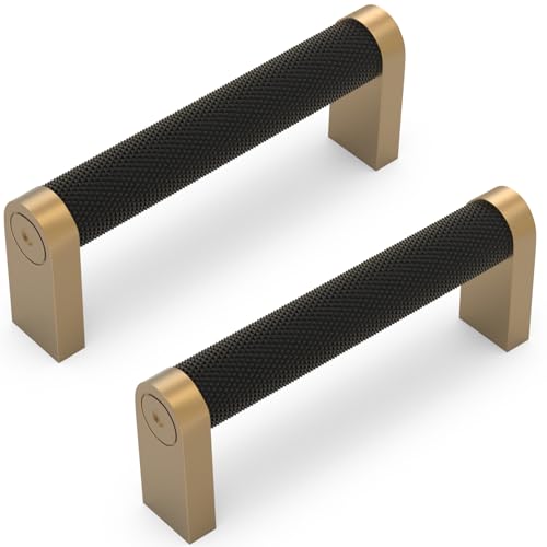 10 Pack Matte Black and Champagne Bronze Cabinet Pulls knurled 3 Inch Hole Centers Kitchen Cabinet Handles Drawer Pulls Cabinet Hardware