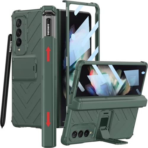 ELEPIK Shield Series Case for Galaxy Z Fold 4 with Built-in Tempered Glass Screen Protector, Closed S Pen Holder [Avoid S Pen Lost], Hinge Protector, Kickstand, Wireless Charging (Green)