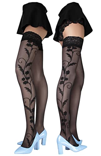 Medias hold ups de encaje 20 denier estampadas tallas grandes S M L XL XXL 3XL 4XL 4