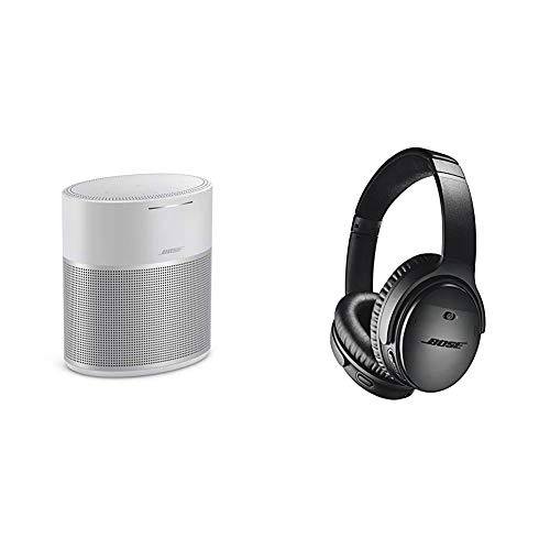 Bose Home Speaker 300, with Amazon Alexa Built-in, Silver & QuietComfort 35 II Wireless Bluetooth Headphones, Noise-Cancelling, with Alexa Voice Control - Black