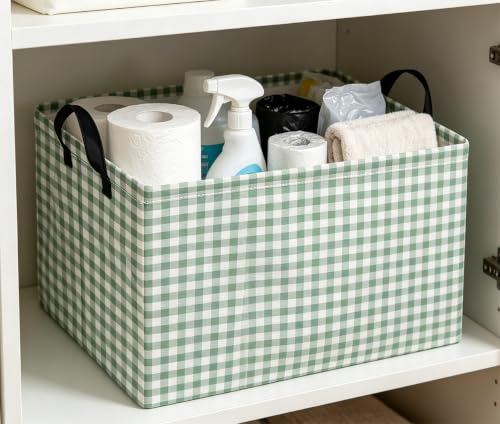 Image of Rectangle Storage Bin,Gift Basket,Room Decor(Little Green Grid)