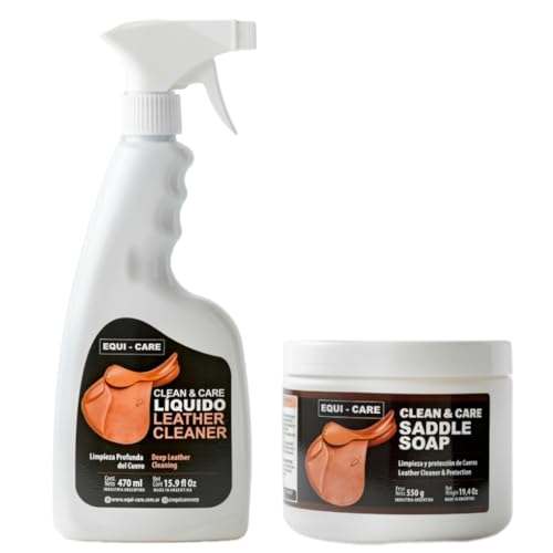EQUI - CARE Clean & Care. Complete Leather Care Combo Including 16 oz Leather Cleaner and 19.5 oz Saddle Soap for use on Saddles, Tack, Leather Apparel, Furniture, Shoes, Bags and Accessories.