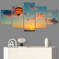 SIGNWIN 5 Panel Canvas Wall Art Modern Art Expressive Hot Air Balloon Minimalist Multicolor Photography Transportation for Home Decorations Ready to Hang - 60