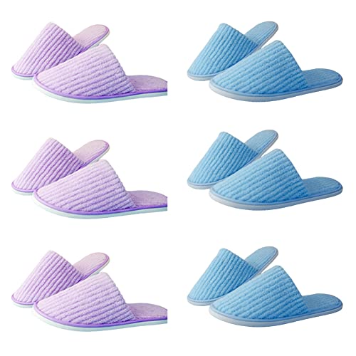 Teceyfeet Spa Filzpantoffeln Flauschig Hotelslipper Einwegslipper Hausschuhe Geschlossene Pantoffeln Waschbar, Gästehausschuhe Herren & Damen für Spa, Gäste, Reisen, Hotel(6 Paare), 43 EU, Lila Blau Cover