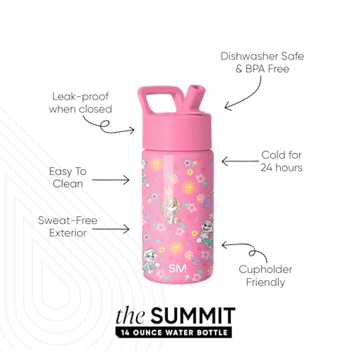 Image of Simple Modern Paw Patrol Kids Water Bottle with Straw Lid | 14oz Insulated Stainless Steel Kids Tumbler & Spill Proof Toddler Cup for School, Girls, Boys | Summit | Sunny Florals