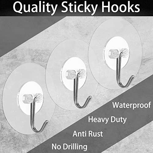 Self Adhesive Hooks, 15 Packs Sticky Hooks, Wall Hooks for Hanging, Heavy Duty Bathroom Hooks, Strong Adhesive Hooks, 10kg (Max) Clear Stick on Hook No Nails for Kitchen Office (with a Scraper)