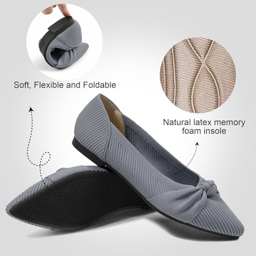Image of TINGRISE Women's Flats Shoes Comfortable Dressy Pointed Toe Knit Washable Ballet Flat