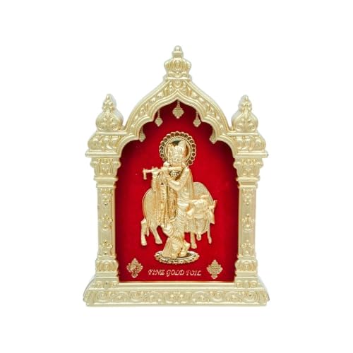 Image of EKA Temple Series Krishna with Cow Tabletop | Gold Foil | Krishna Showpiece for Home Temple, Pooja Room & Office Decor | Ideal Janmashtami, Housewarming & Spiritual Gift (9cm x 4cm x 11cm)