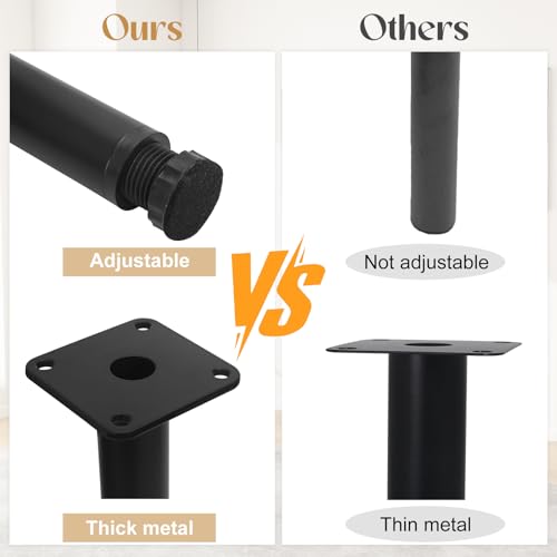 VINEST 4 STK Möbelfüße Schwarz, 20cm Füße Für Möbel, Verstellbare Beine Für Möbel, Wiederverwendbar Möbelfüsse Metall Mit Schrauben Für Sofa Tisch Stuhl Schreibtisch Schränke