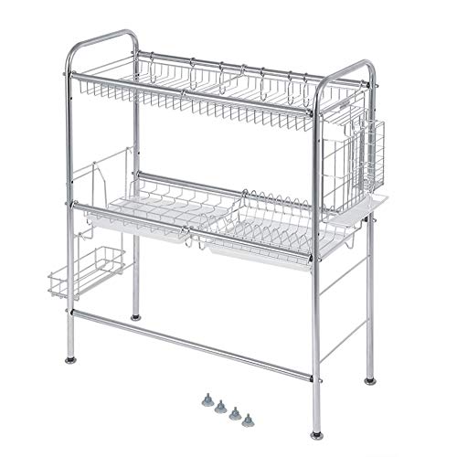 Escurridor de Platos,Estante De Cocina de Acero Inoxidable Fregadero de Secado Secador de Vajillas de Secado Soportes para platos Escurreplatos de Cocina de 2 niveles,68x28x82cm