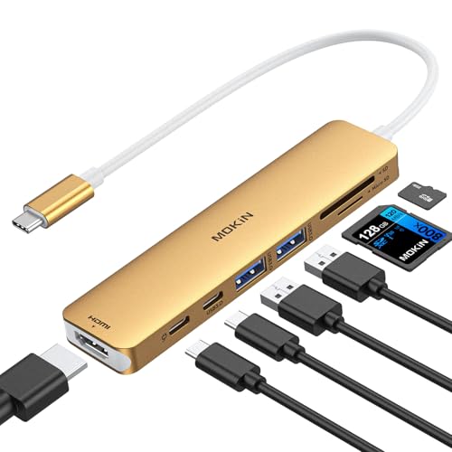 Image of USB C Hub HDMI Adapter for MacBook Pro /Air, MOKiN 7 in 1 USB C Dongle with HDMI, SD /TF Card Reader, USB C Data Port,100W PD, and 2 USB 3.0 Compatible for MacBook Pro /Air, Dell XPS, Lenovo Thinkpad.