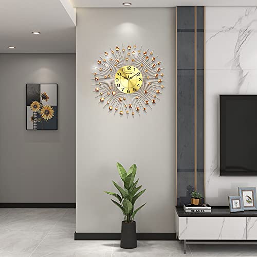 Neotend Gold Wall Clock For Living Room Decor Large Modern Farmhouse Kitchen Big Wall Watch For Bedroom Silent Giant Decorative Office Non Ticking Metal Wall Clock Battery Operated Crystal 25.6 Inch #TOP2