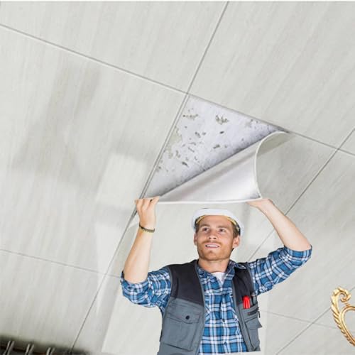 QHZYMX Easy Install Self-Stick Ceiling Tiles, Waterproof PVC Decorative Panels for Quick Home/Basement Renovation, No Tools Needed for Installation(10 pcs)