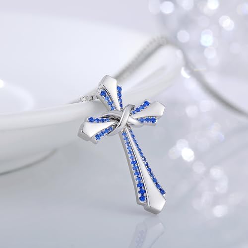 18K White Gold Plated Infiny Cross Necklace 925 Sterling Silver Cross Infinity Necklace for Women Cross Necklace with Shiny Birthstone, Ideal Gift for Her3
