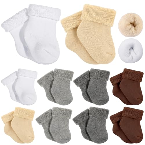 Image of Twistover 10 Pairs Preemie Baby Terry Cotton Turn Cuff Socks for Newborn Girls Boys - Nicu