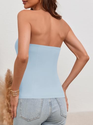 Cicy Bell Womens Notched Neck Tube Tops Blazer Sleeveless Button Fitted Strapless Work Blazer Vest Sky Blue, Medium2