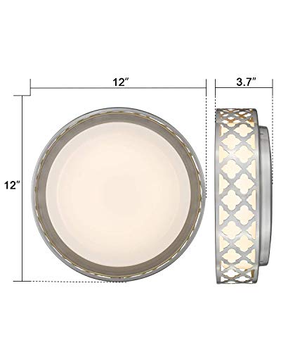 VICNIE Flush Mount Ceiling Light, 12inch 15W 1100 Lumens LED Flush Mount Lighting Fixture, Dimmable 3000K Warm White, Brushed Nickel Finish, ETL Listed for Kitchen, Hallway, Bedroom, Laundry