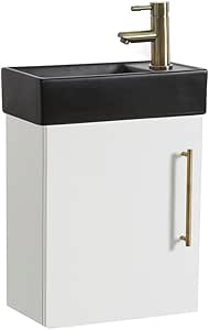 Milano Lurus 400mm White Wall Hung Bathroom Vanity Unit Black Basin