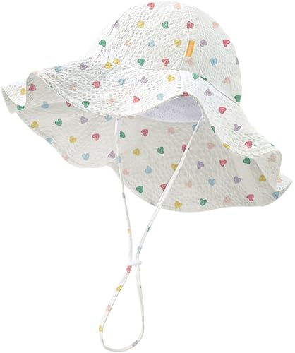 Image of HONGTEYA Baby Sun Hat Toddler Girl Beach Hat Sun Protection Adjustable Outdoor Summer Wide Brim Bucket Hat for Infant Kids