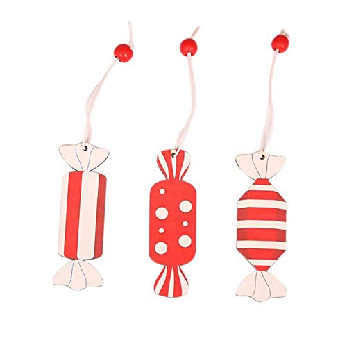 Walbest Christmas Ornament 3Pcs Wooden Candy Shape Xmas Tree Hanging Ornaments Home Party Decoration(Rectangle) #TOP6