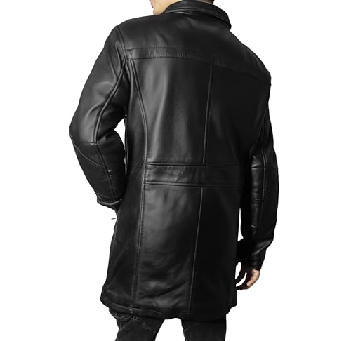 Image of Leather Car Coat For Men 3 /4 Length Mens Leather Jackets - Real Lambskin Long Coat For Men