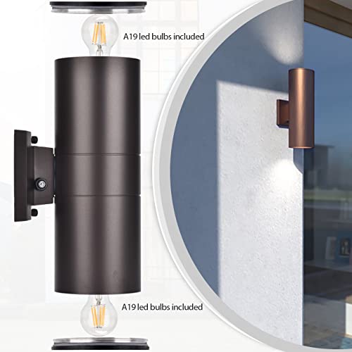 Rosykite Dusk To Dawn Outdoor Lighting, Modern Up Down Porch Lights Outdoor Cylinder, Oil Bronze Waterproof Wall Sconce, E26 Base, Exterior Light Fixture Wall Mount, Etl, Pack Of 2 #TOP2