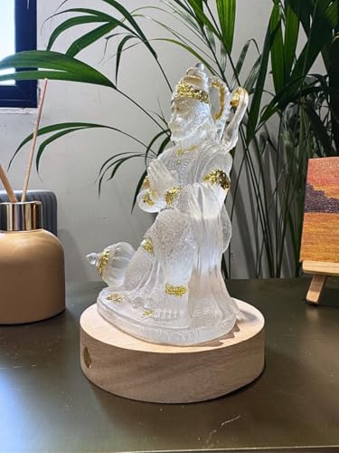Image of SrI Krishna CULTURE- Hanuman Ji Idol Bending Pose On Wooden LED Base-USB Corded-Warm White-Hanuman Statue-Diwali Special-Height-6.5 Inches