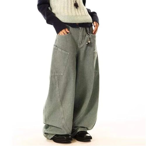 Men's Vertical Striped Jeans Side Pockets Deconstruction Machete Pants Wide Leg Denim Trousers4