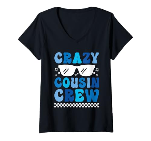 Femme Crazy Cousin Club Rétro Assorti Famille Cousins Crew Garçon T-Shirt avec Col en V