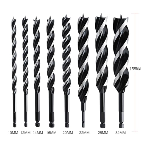 hsawbit Wood Drill Bit Set, 8pcs Auger Drill Bit Set Extra Long Wood Drill Bits 10mm/12mm/14mm/16mm/20mm/22mm/25mm/32mm x 155mm 2 hsawbit Wood Drill Bit Set, 8pcs Auger Drill Bit Set Extra Long Wood Drill Bits 10mm/12mm/14mm/16mm/20mm/22mm/25mm/32mm x 155mm - Image 2