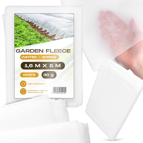 Manta Térmica Agrícola Protección Plantas 1,6 x 5m 30g Blanca Invierno Primavera Velo Protector Cosecha Crecimiento UV Hortalizas Protege Plantas y Hortalizas del Frío y el Viento Tela Antiheladas