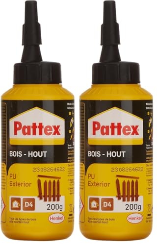 PATTEX Colle à Bois PU, spécial collage extérieur - Biberon 200g (Lot de 2)