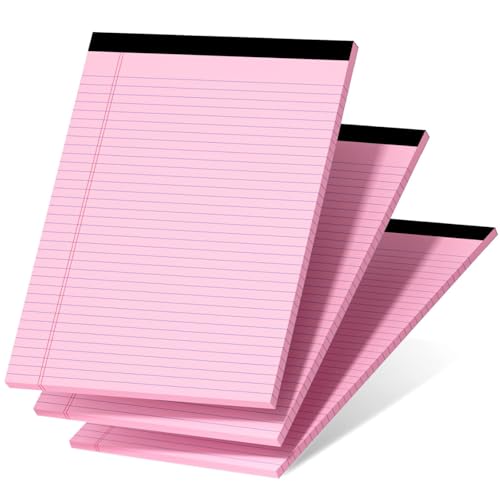 3 Pcs Legal Pads 8.5 x 11 Pink Note Pads 8.5 x 11 Notepad Total 75 Sheets, Micro Perforated Writing Pads Color Lined Paper College Ruled Pad of Paper Notebook To-Do List for School & Office Supplies
