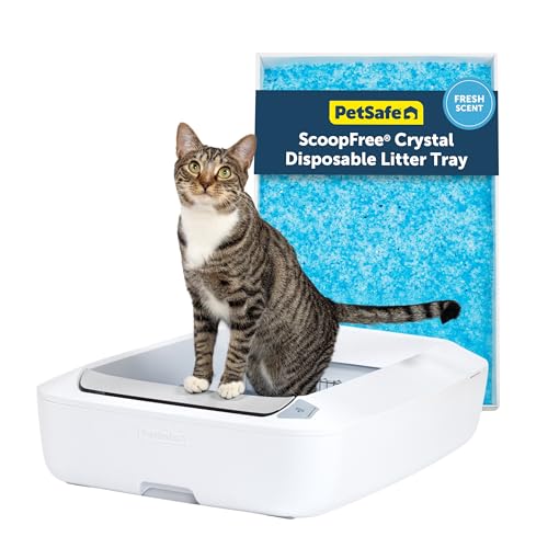 PetSafe ScoopFree Crystal Plus Automatic Self-Cleaning Cat Litter Box System – Not Enclosed – Advanced Odor Control – Includes 1 Disposable Crystal Litter Tray – White (PAL00-18016)