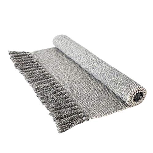 Ustide Gray/White Hand Woven Rug 23.6"x35.4" Braided Rug 100% Cotton Rug with Tassels